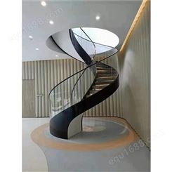 楼梯设计铁艺弧形钢板楼梯 楼梯铁花护栏 西餐厅大堂卷板楼梯定制