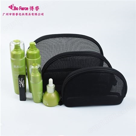 外贸黑色网纱化妆包韩版透明网袋沙滩包收纳包三件套子母便携包