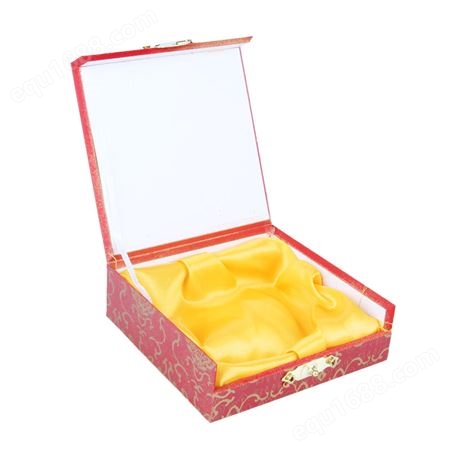 红色木盒手镯盒 珠宝首饰包装盒 红花纹清明上河图9*9方形手链盒