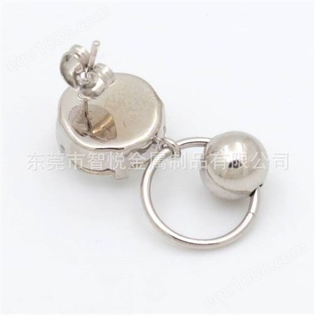 白铜电镀铬色耳环镶嵌高透水晶石圆球耳吊饰品小批量来样在线订购