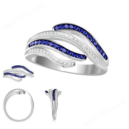 银镶嵌彩色锆石戒指私人设计时尚网红流行简约银戒子饰品批量订购