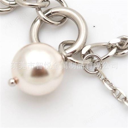 欧美流行小众珍珠配黄铜镀白金手链DIY弹弓扣链条首饰小批量定制